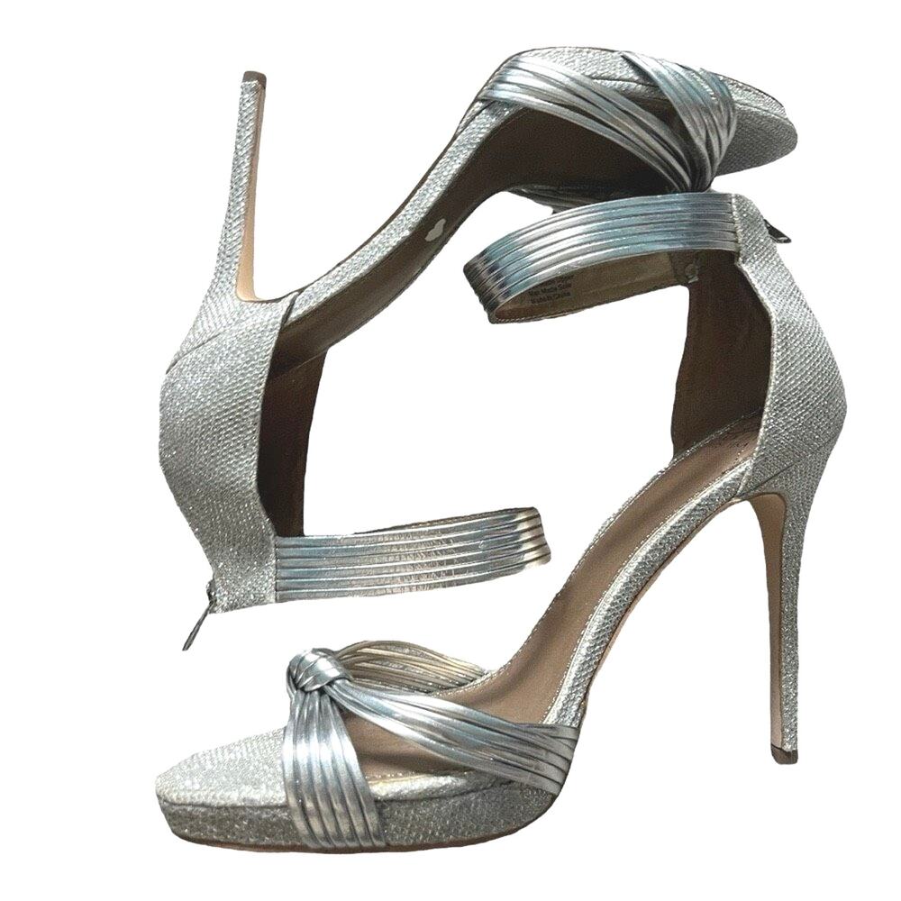 Badgley Mischka Belle Silver Metallic Strappy Heels Size 10